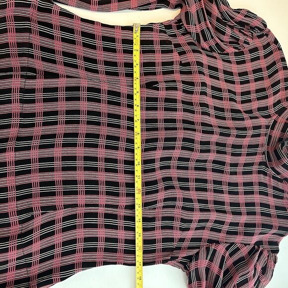Ganni Blouse Plaid Blouse Top Black Pink Mock Neck Fitted - Size EU 42 US 10/12 - Picture 14 of 15